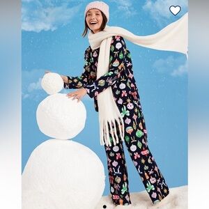 Old Navy Ornaments and Bows Festive Navy Pajama Set
